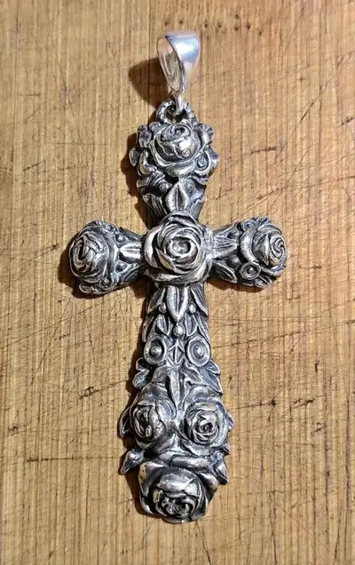 Vintage Floral 925 Sterling Silver Cross, View more
