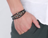 Men's Leather Anchor Bracelet Bronze Buckle.
