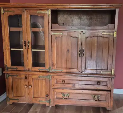 Rustic Pine Wood Hutch Entertainment Centre, View more