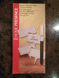 Set of 4 Stainless Steel Cheese Markers + Felt Marker