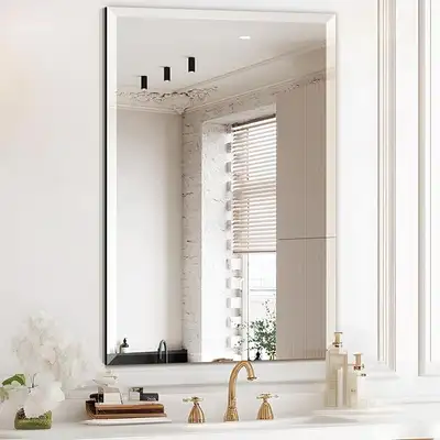 Frameless Beveled Wall Mirror – 28" x 36" – Mount Vertically, View more
