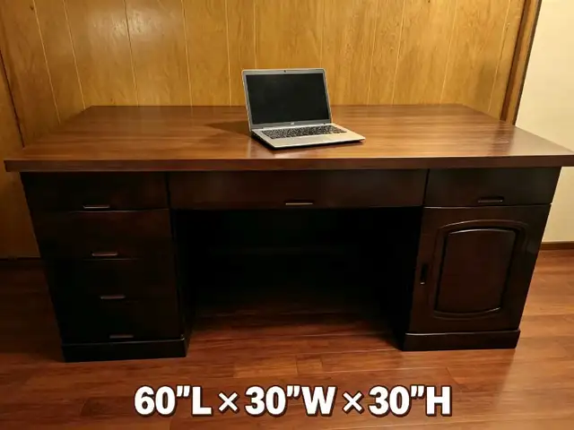 Large Dark Wood Executive Office Desk