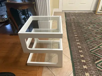 modern white and glass side table - multi-tiered - tempered, View more