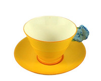 Royal Paragon Floral Applique Handle Yellow Rare Teacup & Saucer