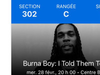 2 tickets Burna boy I told them tour