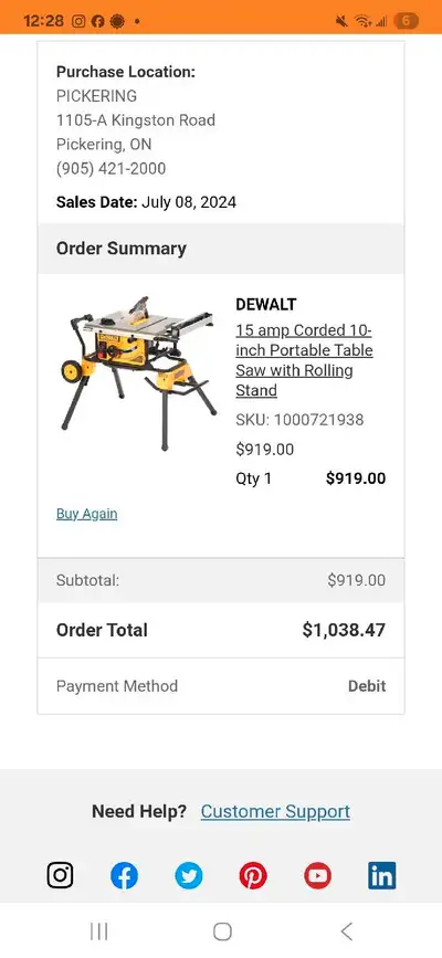 Dewalt Table Saw 10inch with stand, View more