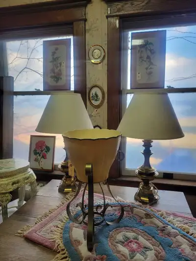 Vintage Solid Brass Stiffel Matching Table Lamps with shades.29", View more