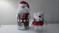 NEW Santa Storage Container +Glass Teddy Bear Cookie Jar