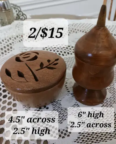 WOODEN JARS/BOWL, 2/$15. Potpourri Bowl is 4.5" across and 2.5", View more