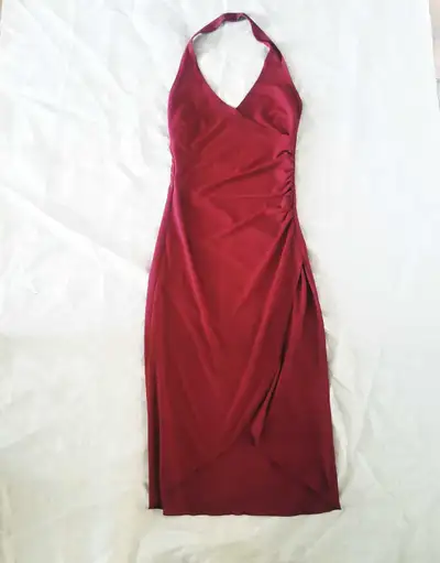 Sexy Red Halter Ruched Wrap Dress XS, View more