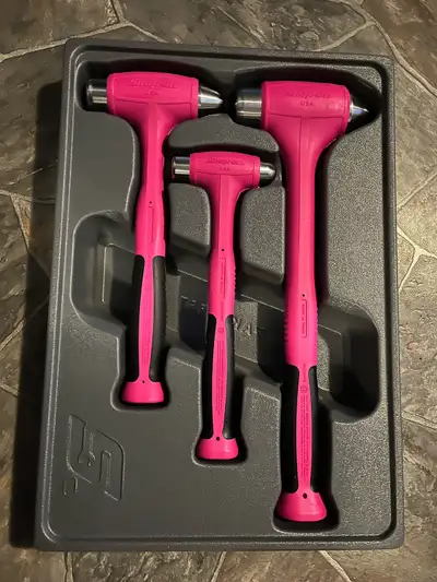 Snap on deadblow ball pein hammer set, Brand new, never used. 16oz, 32oz, 56oz in electric pink with...