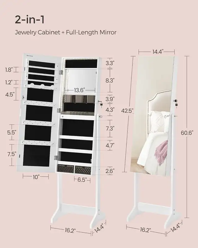 Mirror Jewelry Cabinet Standing Armoire Organizer, Jewelry Stora in Storage & Organization in Markham / York Region - Image 7