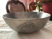 Beautiful Metal Bowl (11”) with Engraved Leaves