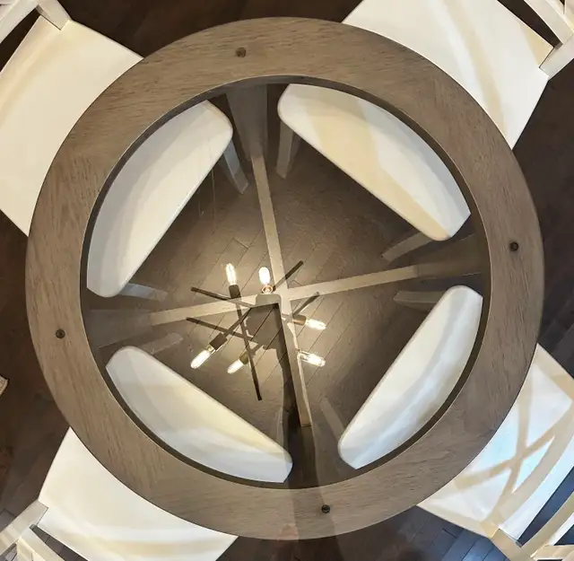 Crate & Barrel Glass Dining Table + 4 IKEA Chairs – $275 | Dining ...