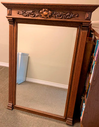 Large Antique 1890 Wood Wall Mirror From France