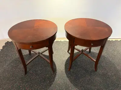 2 round end tables , View more