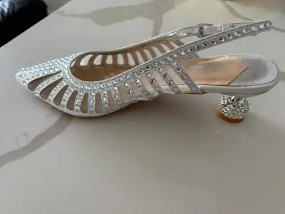 Silver Lady Couture Rosita Mesh Rhinestone Heel Slingback Size8, View more