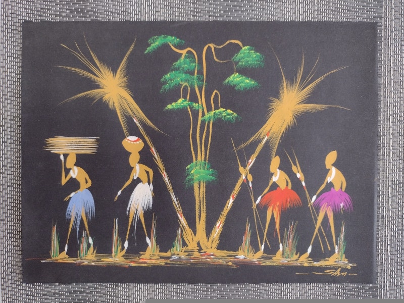 "African WomenGathering" Folk Art Original Paintings by SAM. Arts