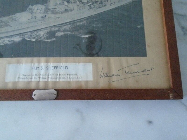 HMS Sheffield  Framed and Signed by Admiral William Tennant in Arts & Collectibles in Pembroke - Image 4