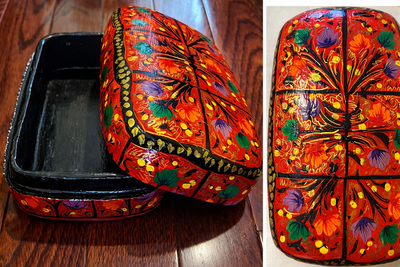 Hand-Painted Kashmiri Papier-Mâché Decorative Box with Lid, View more