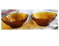 2 FROSTED FIRNA AMBER GLASS BOWLS FISH DESIGN, INDONESIA