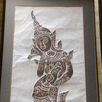 authentic Thai woodblock print dancing woman