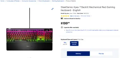 Apex 7 Gaming Keyboard realized it's too big for my desk and I have no mouse room Sells new for $199...