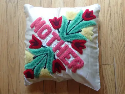 Rug Hooked Punch Needle Work on Satin  Pillow, View more