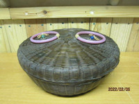 Vintage Chinese Sewing Basket  with jade ornamentation