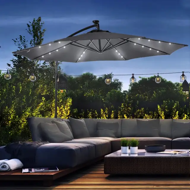 Banana 10' Outdoor Cantilever Umbrella with Solar Lights in Patio & Garden Furniture in Markham / York Region - Image 6
