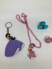 Lot of Disney Princess items, necklace, rings and keychain