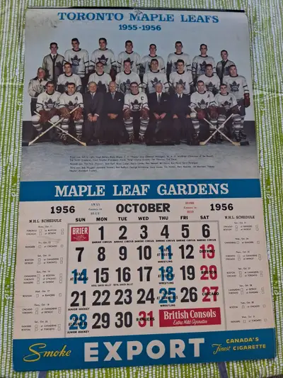 1956 Toronto Maple Leafs hockey calendar. Jusge for your self. $150 this calendar is 59 years old