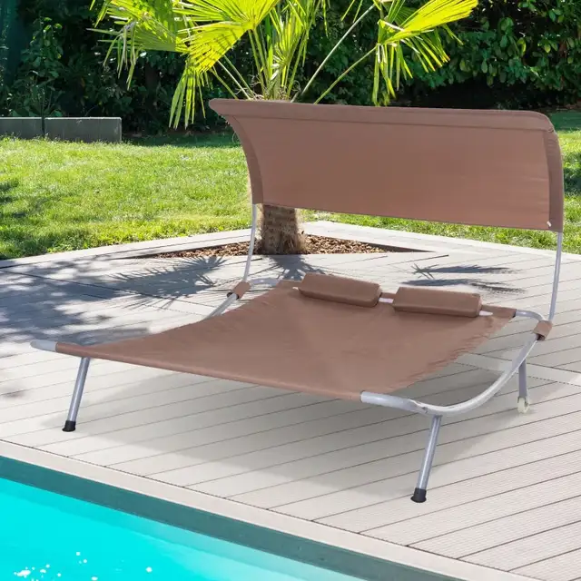 79" Outdoor Lounge Chair with Canopy, Double Chaise Lounger Hamm in Patio & Garden Furniture in Markham / York Region - Image 2
