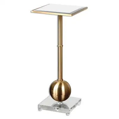 BRASS GOLD MIRROR ACRYLIC PEDESTAL SIDE END TABLE, View more