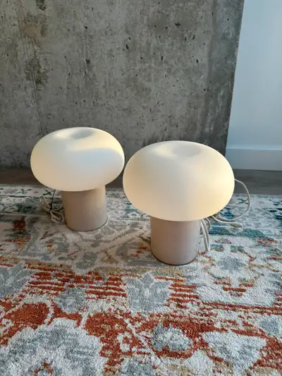 2x Table Lamp - Biege with white glass, View more
