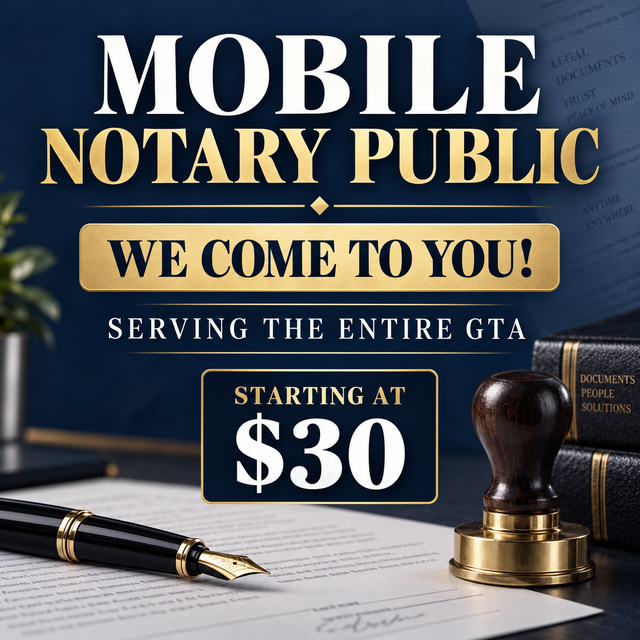 Mobile Notary Public GTA | From $30 | We Come to You