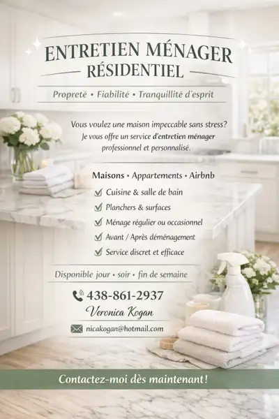 ✨ SERVICE DE MÉNAGE RÉSIDENTIEL – FIABLE & SOIGNÉ ✨, View more