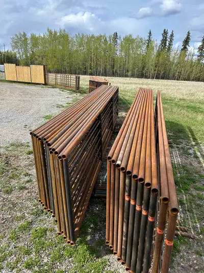 Free-standing corral panels in stock at 7 N Livestock in Vanderhoof 2 & 3/8” pipe 5-3/4” sucker rods...