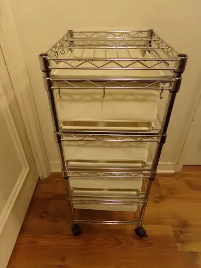 COMPACT 4 DRAWER CHROME STEEL TOWER ON WHEELS FOR BATH / KITCHEN, View more