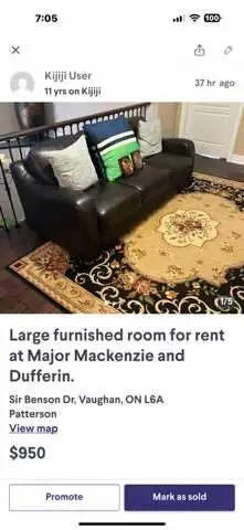 Furnished bedroom with ensuite washroom for rent at Major Mackenzie and Dufferin close to two hospit...
