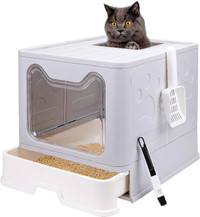 NEW Foldable Cat Litter Box with Lid, Enclosed Cat Potty, Top En