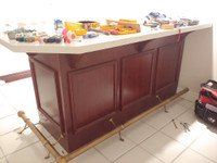 Wood bar counter with sink and back wall included