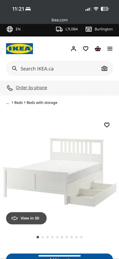 I'm selling a used IKEA Hemnes full-size bed frame, complete with the headboard, side rails, slats,...