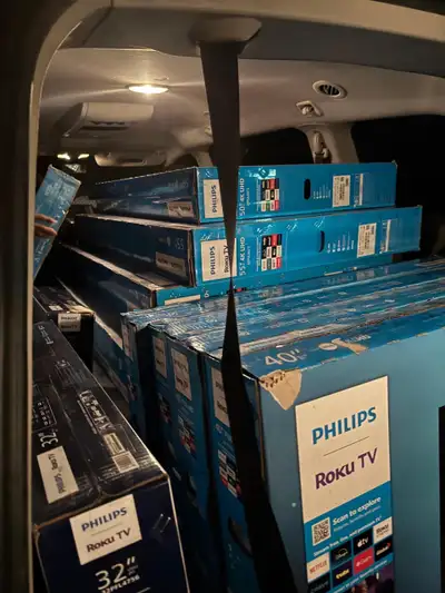 I'm selling Philips Roku TVs with various sizes, including 32", 40", 50", and 55" models, all in new...