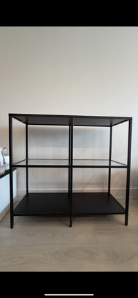 Shelf unit, black-brown/glass Ikea