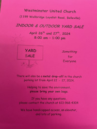 Indoor/Outdoor Yard Sale at Sidney Westminster United Church