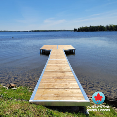 Complete aluminum pole dock system designed for Ontario lakes, ideal for cottages and waterfront pro...