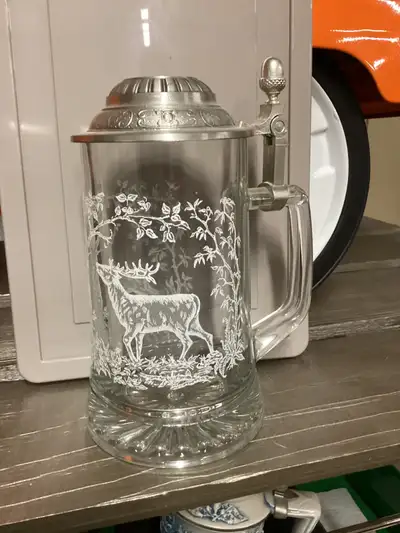 Elk beer stein with pewter lid, View more