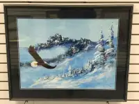 watercolor painting "Bald Eagle/ Mountain Peak" by Razmpoosh