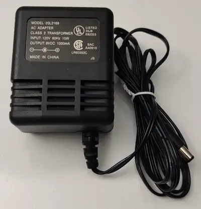 AC POWER ADAPTER 20L2169 120V 60HZ 15W 9VDC 1000mA, View more
